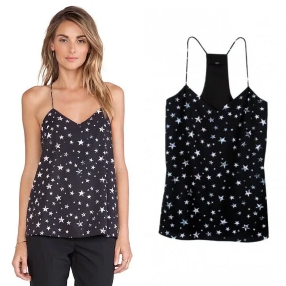 Tibi Black Star Print Silk Camisole Size 4